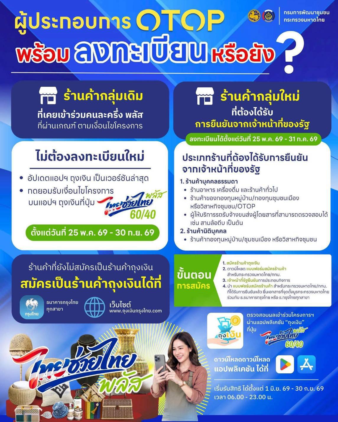 📌เชิญชวนผู้ประกอบการ OTOP ประเภทร้านค้าร่วมลงทะเบียนเข้าร่วมโครงการ "ไทยช่วยไทย พลัส"📌  